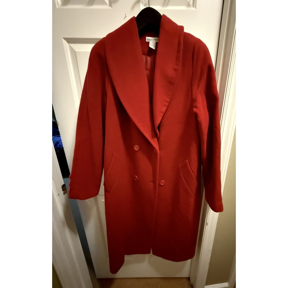 Jessica London Red Wool Coat 14W Long Double Breasted